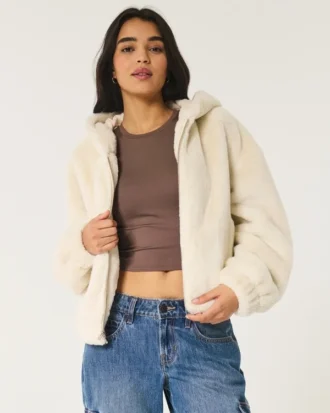 Zachte hoodie met rits en imitatiebont