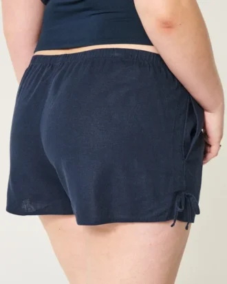 Zachte korte broek met strik aan de zijkant van linnenmix