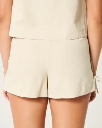 Zachte korte broek met strik aan de zijkant van linnenmix