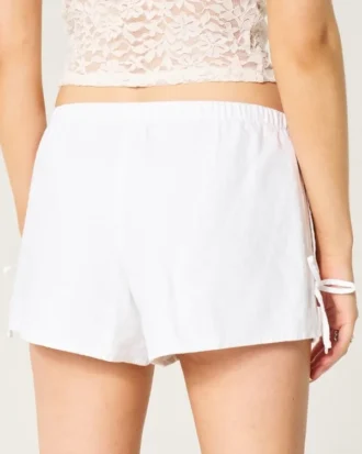 Zachte korte broek met strik aan de zijkant van linnenmix