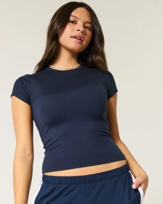 Zachte, stretch, naadloze stof Baby-T-shirt met ronde hals