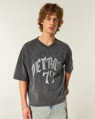 Zwaar baggy cropped Detroit Graphic Football T-shirt