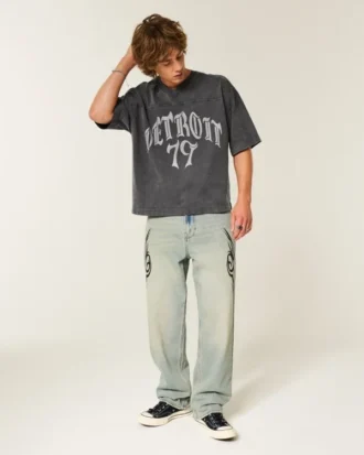 Zwaar baggy cropped Detroit Graphic Football T-shirt