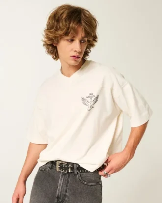 Zwaar baggy cropped Los Angeles grafisch voetbalshirt