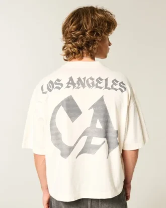 Zwaar baggy cropped Los Angeles grafisch voetbalshirt