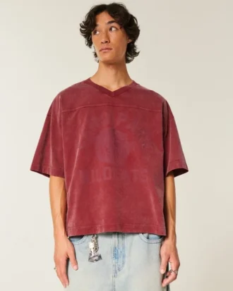 Zwaar baggy cropped varsity T-shirt met voetbalprint