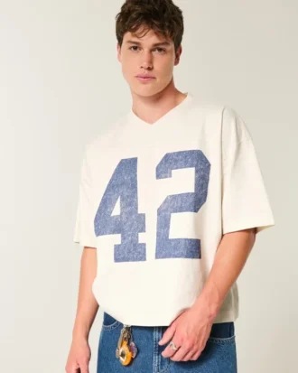 Zwaar baggy cropped varsity T-shirt met voetbalprint