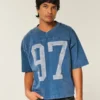 Zwaar baggy cropped varsity T-shirt met voetbalprint Zwaar baggy cropped varsity T-shirt met voetbalprint