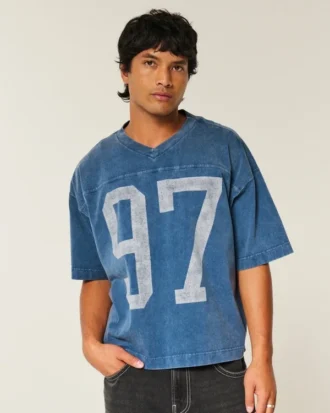 Zwaar baggy cropped varsity T-shirt met voetbalprint