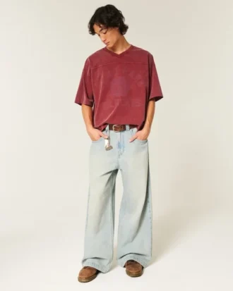 Zwaar baggy cropped varsity T-shirt met voetbalprint