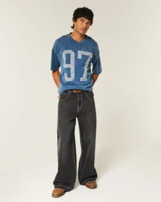 Zwaar baggy cropped varsity T-shirt met voetbalprint