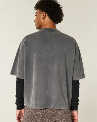Zwaar baggy cropped varsity T-shirt met voetbalprint