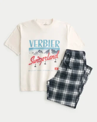 Zwitserland T-shirt met print & flanellen pyjamabroek